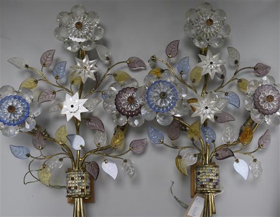A pair of Venetian glass floral wall lights, H.43cm x 31cm